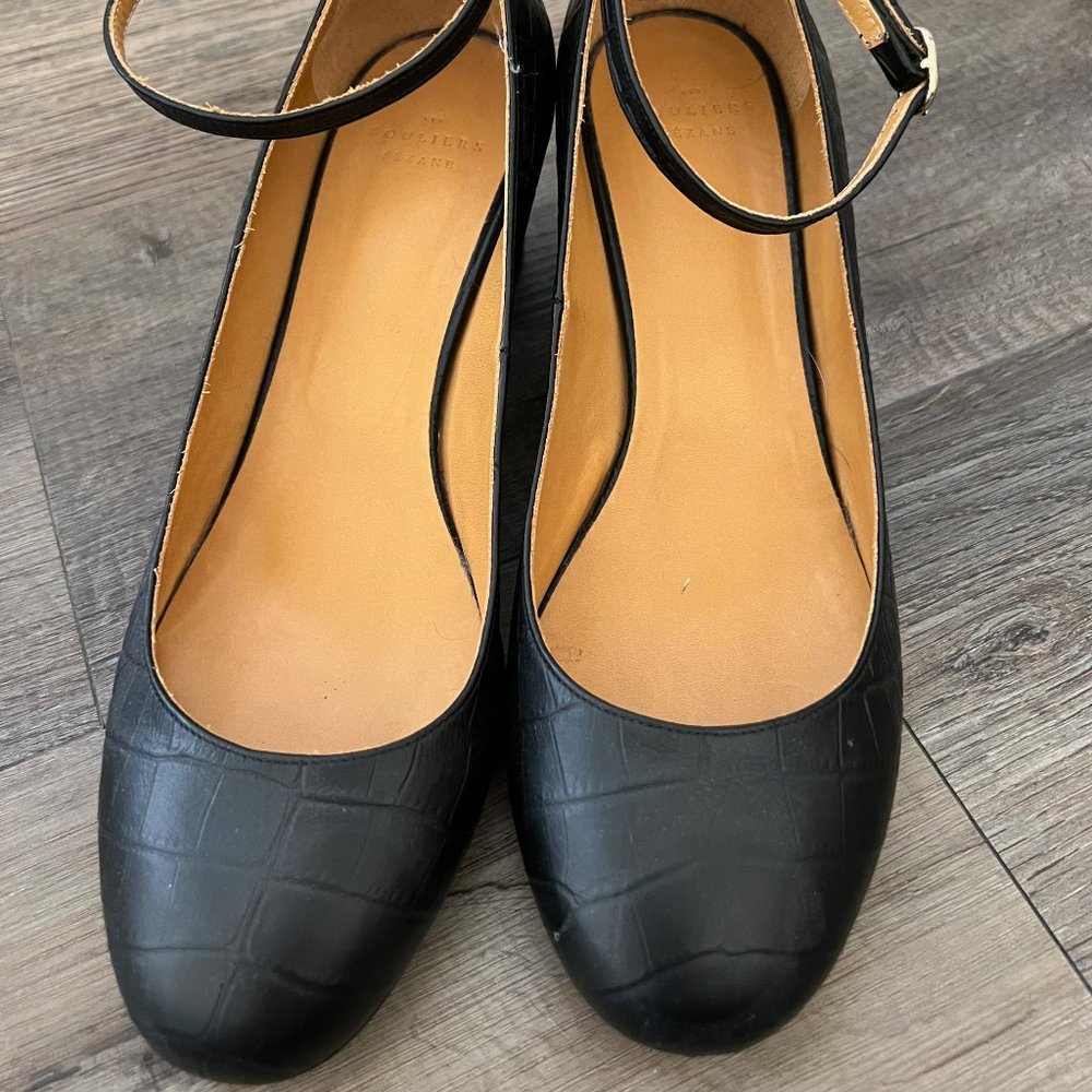 Sezane 🇫🇷 Black Croc-Embossed Leather Mary Jane Pumps Heels 9 / 40